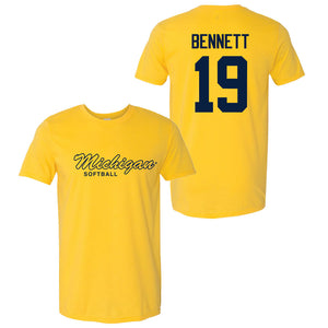 Valiant University of Michigan Softball Reganne Bennett #19 Script Sport Tee