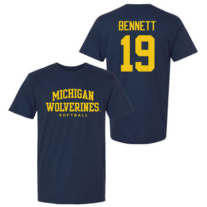 Valiant University of Michigan Softball Reganne Bennett #19 Wolverines Sport Tee