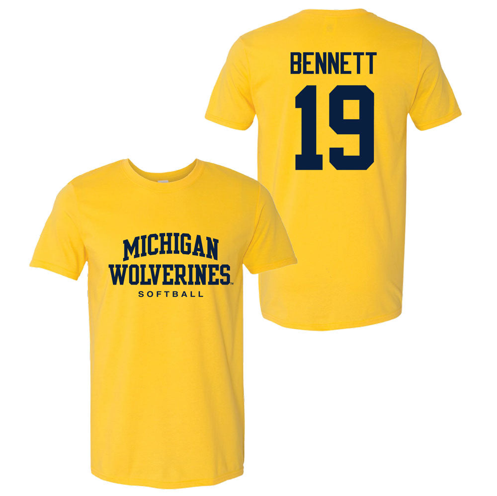 Valiant University of Michigan Softball Reganne Bennett #19 Wolverines Sport Tee