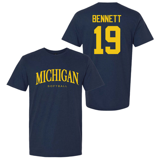Valiant University of Michigan Softball Reganne Bennett #19 Wordmark Sport Tee