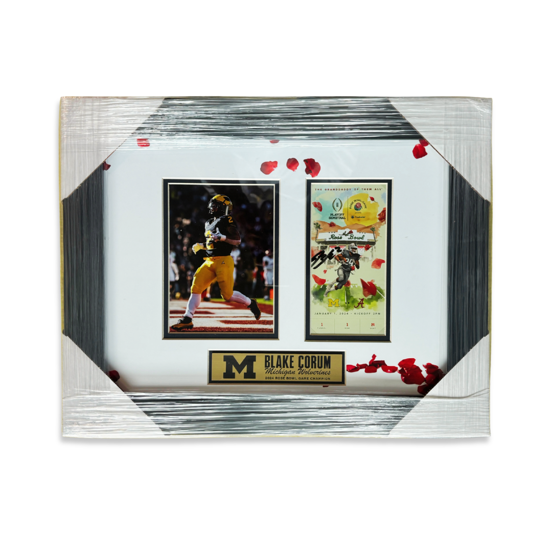 Blake Corum Framed 2024 Rose Bowl Autographed Ticket & Photo Display