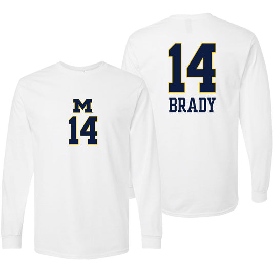 Valiant University of Michigan Volleyball Hannah Brady #14 White Long Sleeve Jersey Tee