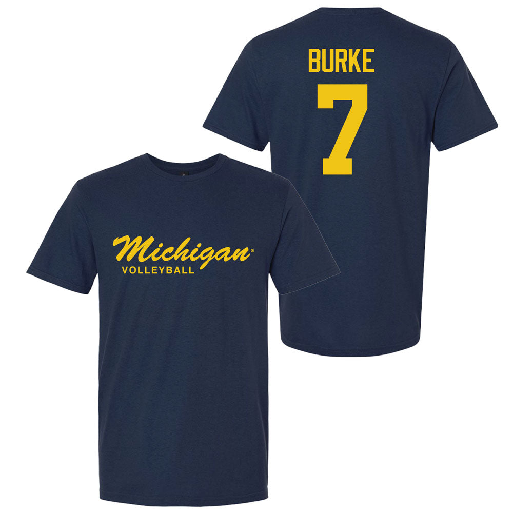 Valiant University of Michigan Volleyball Morgan Burke #7 Script Michigan Sport Tee