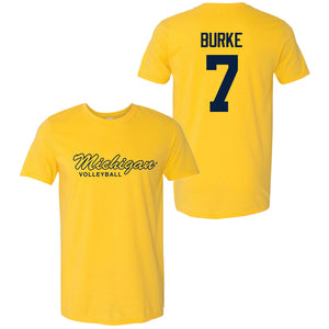 Valiant University of Michigan Volleyball Morgan Burke #7 Script Michigan Sport Tee