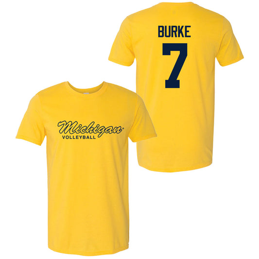 Valiant University of Michigan Volleyball Morgan Burke #7 Script Michigan Sport Tee