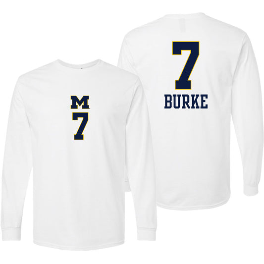 Valiant University of Michigan Volleyball Morgan Burke #7 White Long Sleeve Jersey Tee