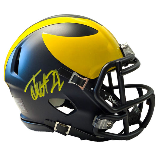 University of Michigan Football Justice Haynes Autographed Riddell Mini Helmet