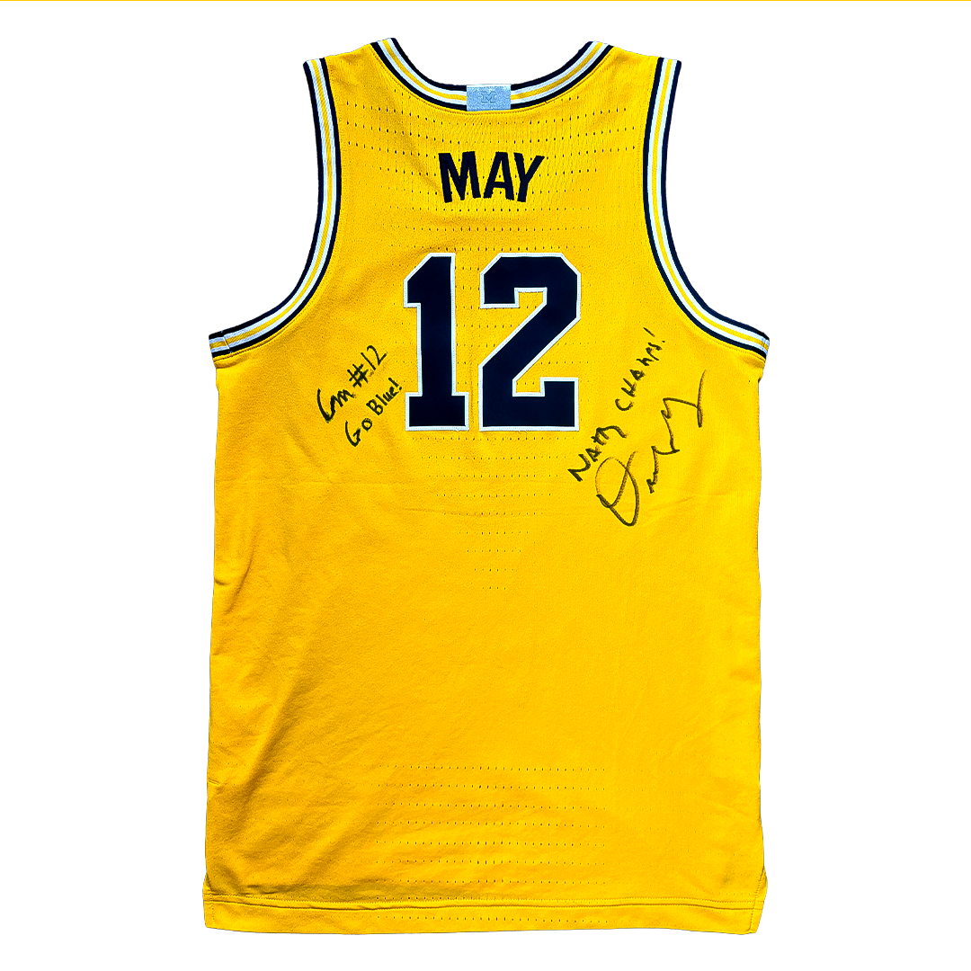 University of Michigan Basketball Charlie May Game-Worn Michigan Jersey (Maize) – Signed by Charlie May & Dusty May with Inscriptions
