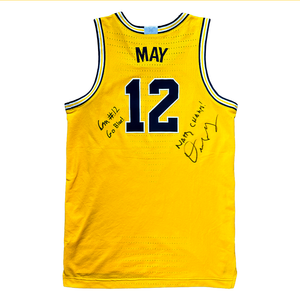 University of Michigan Basketball Charlie May Game-Worn Michigan Jersey (Maize) – Signed by Charlie May & Dusty May with Inscriptions