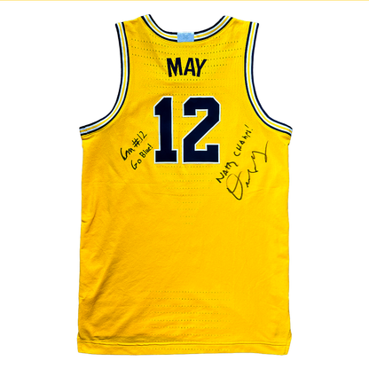 University of Michigan Basketball Charlie May Game-Worn Michigan Jersey (Maize) – Signed by Charlie May & Dusty May with Inscriptions