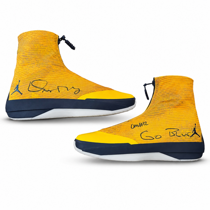 University of Michigan Jordan 40-28 Michigan Team-Issued Shoes Autographed by Dusty May & Charlie May with "Go Blue" Inscription -- Size 12