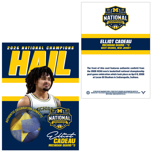 Valiant University of Michigan Basketball 2025-2026 National Championship Elliot Cadeau Confetti Trading Card [PRE-ORDER]