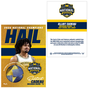 Valiant University of Michigan Basketball Elliot Cadeau 1/1 Gold Holo Confetti Relic Card — 2026 National Champions Edition