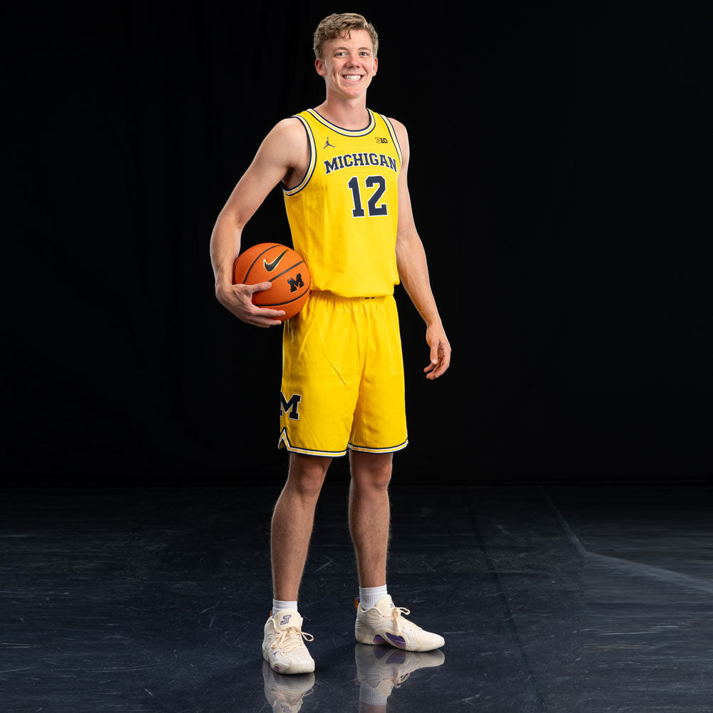 University of Michigan Basketball Charlie May Game-Worn Michigan Jersey (Maize) – Signed by Charlie May & Dusty May with Inscriptions