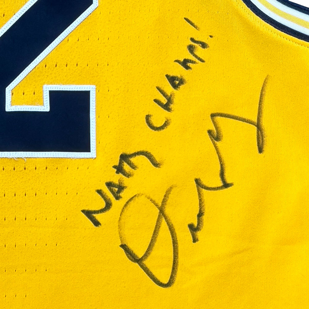 University of Michigan Basketball Charlie May Game-Worn Michigan Jersey (Maize) – Signed by Charlie May & Dusty May with Inscriptions