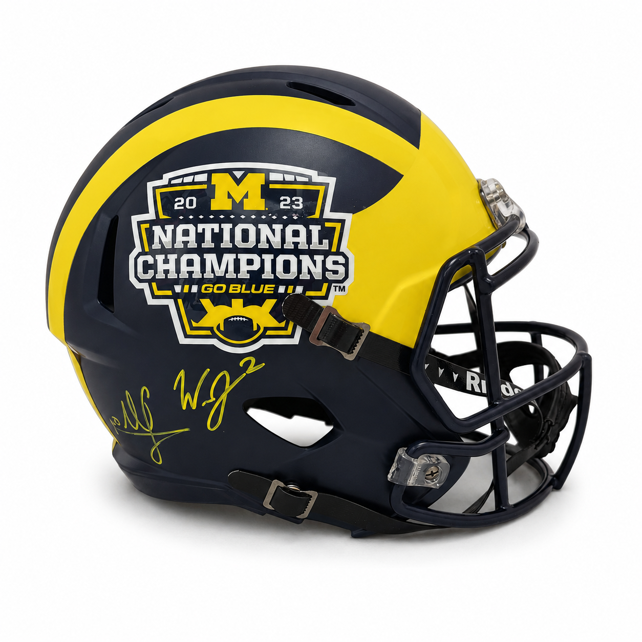 University of Michigan 2023 National Champions Full-Size Replica Helmet Autographed by Mike Sainristil & Will Johnson