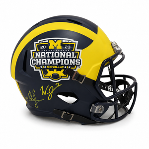 University of Michigan 2023 National Champions Full-Size Replica Helmet Autographed by Mike Sainristil & Will Johnson