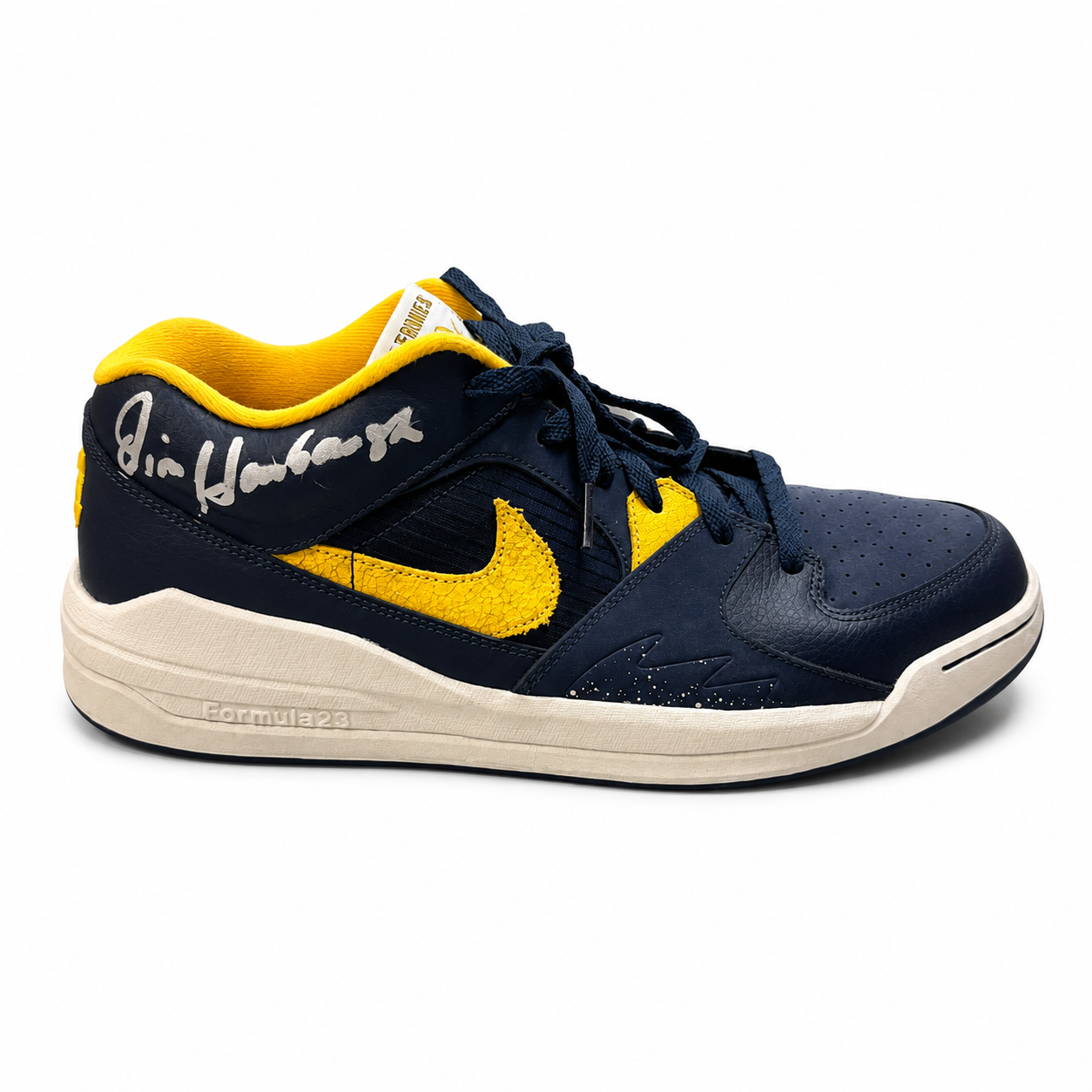 University of Michigan Jordan Stadium 90 Michigan PE Shoe Owned, Worn & Autographed by Jim Harbaugh