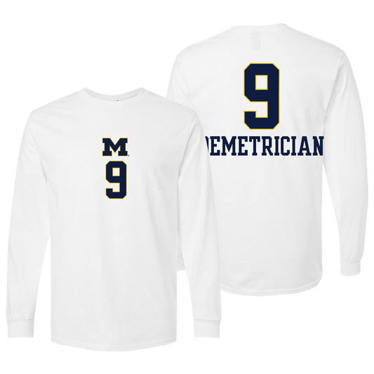 Valiant University of Michigan Volleyball Ella Demetrician #9 White Long Sleeve Jersey Tee