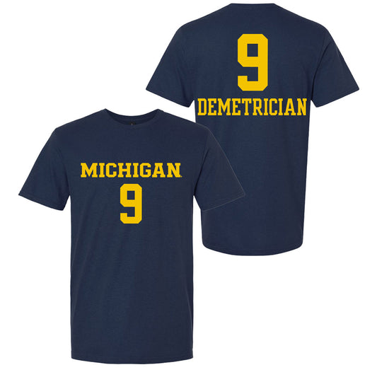 Valiant University of Michigan Volleyball Ella Demetrician #9 Navy Jersey Tee