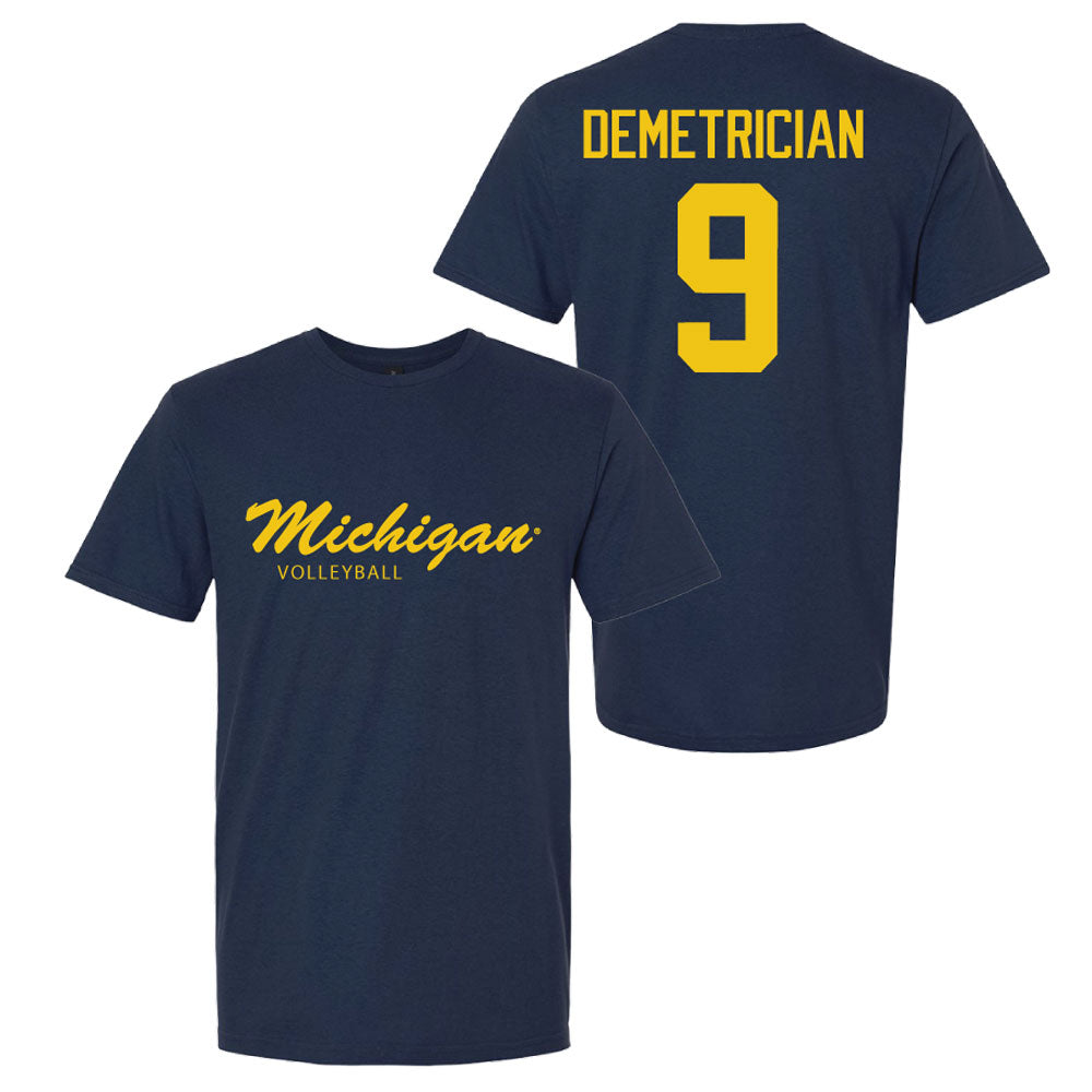 Valiant University of Michigan Volleyball Ella Demetrician #9 Script Michigan Sport Tee
