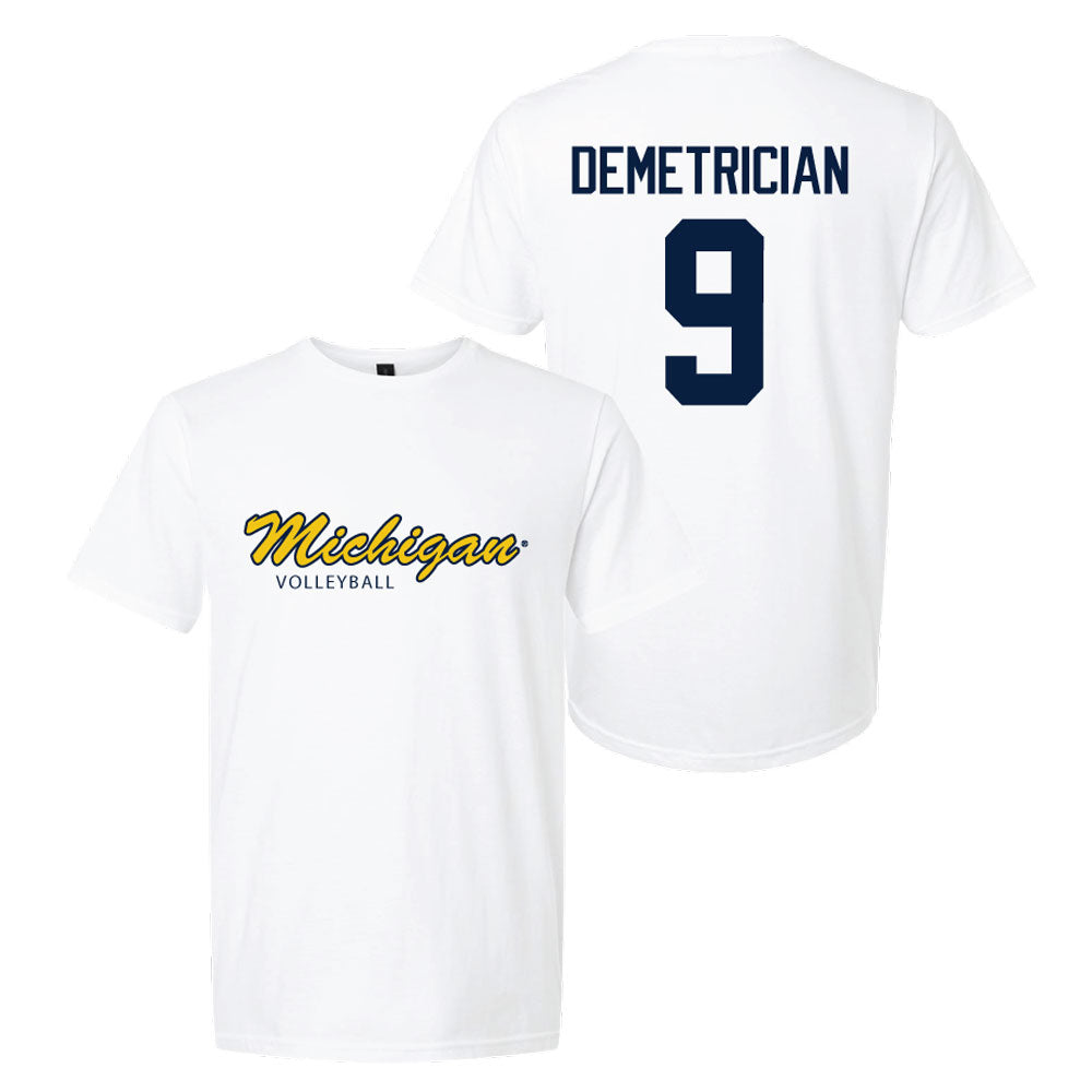 Valiant University of Michigan Volleyball Ella Demetrician #9 Script Michigan Sport Tee