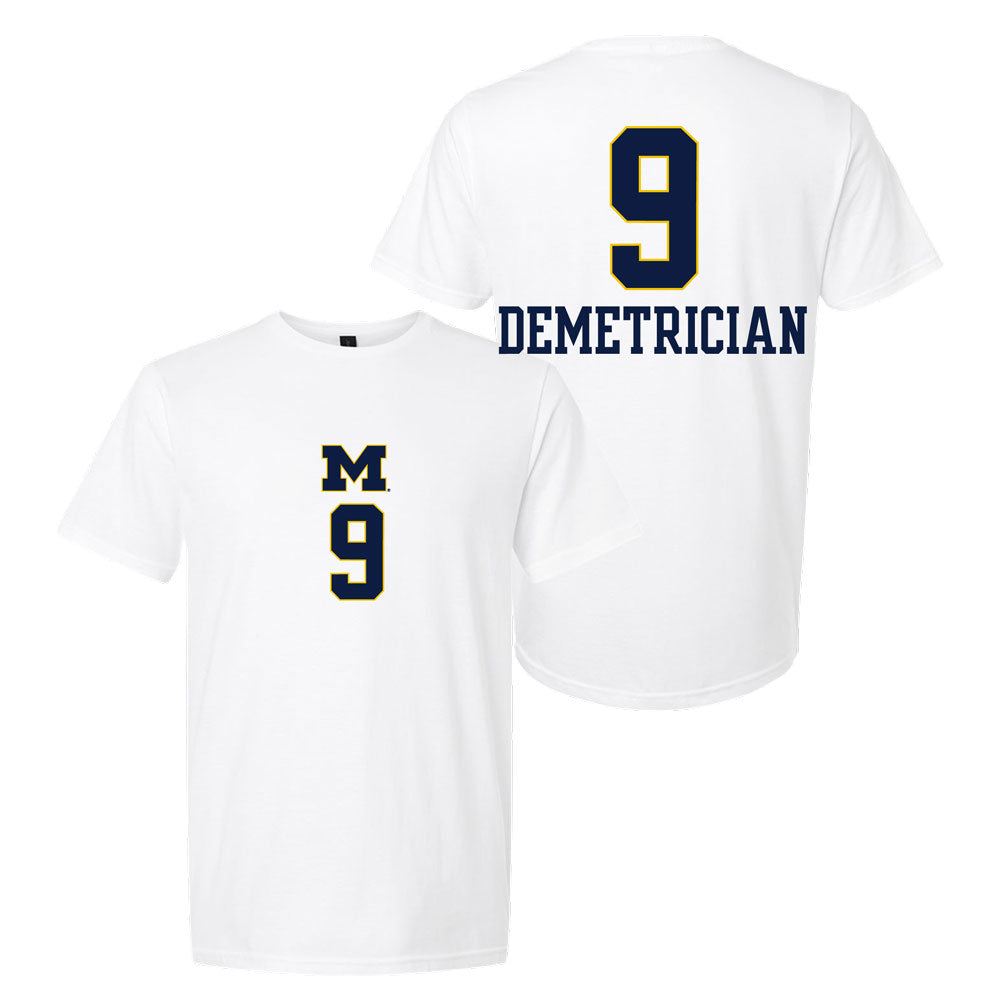Valiant University of Michigan Volleyball Ella Demetrician #9 White Jersey Tee