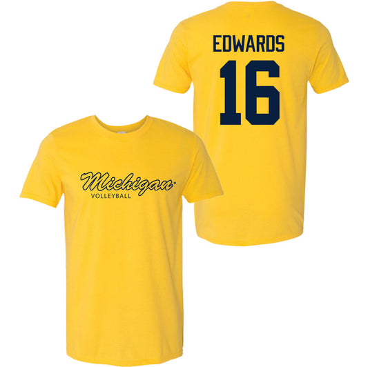 Valiant University of Michigan Volleyball Camille Edwards #16 Script Michigan Sport Tee