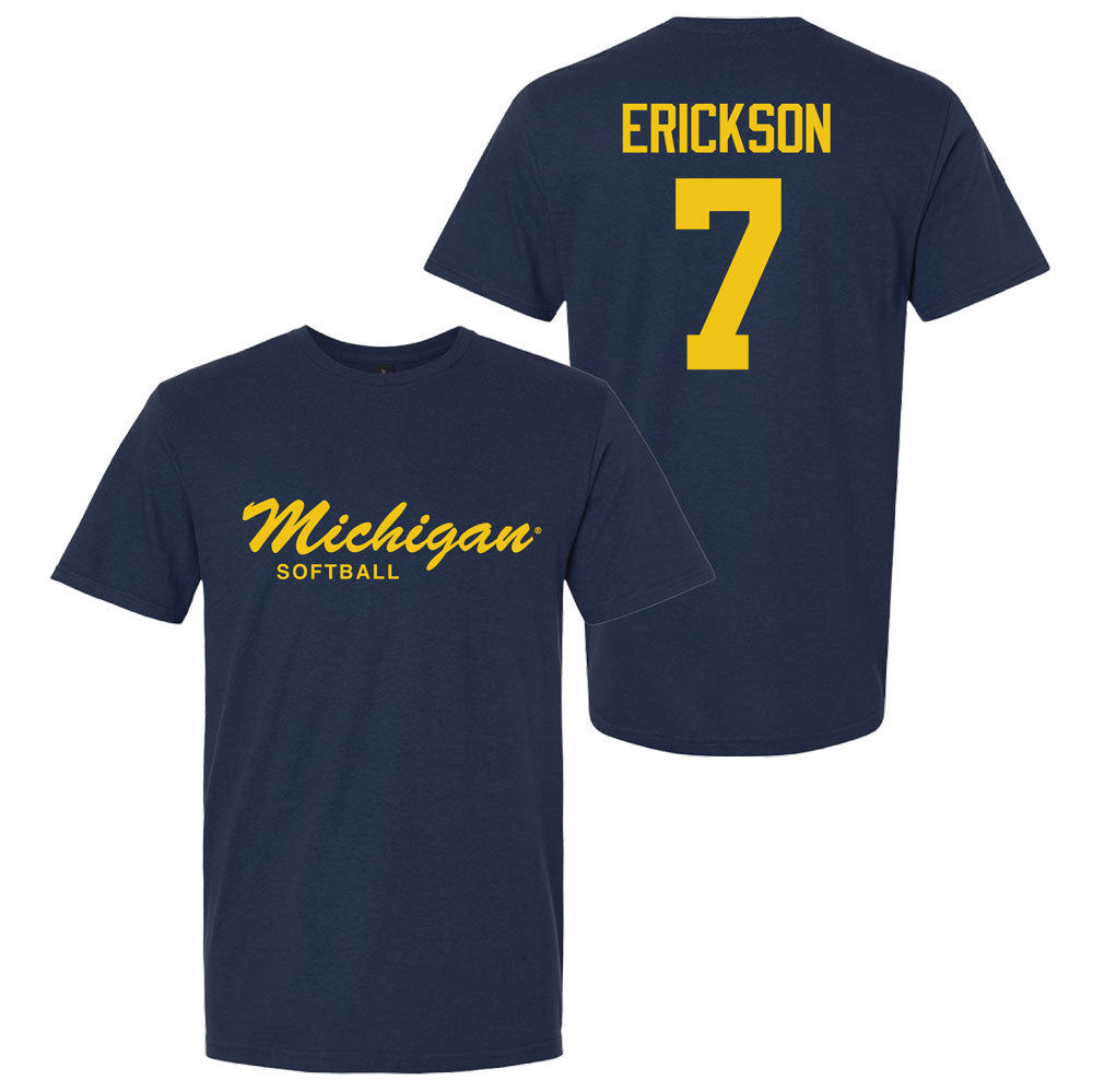 Valiant University of Michigan Softball Maddie Erickson #13 Script Michigan Sport Tee