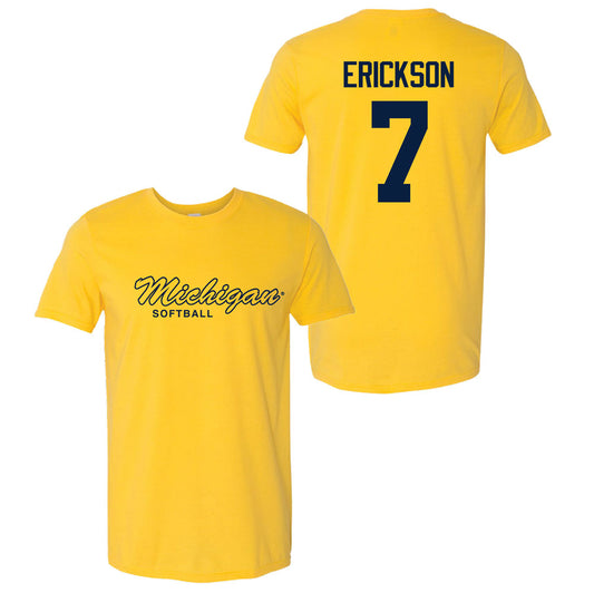 Valiant University of Michigan Softball Maddie Erickson #13 Script Michigan Sport Tee