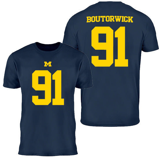 Valiant University of Michigan Football Evan Boutorwick #91 Jersey Tee