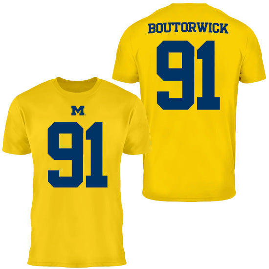 Valiant University of Michigan Football Evan Boutorwick #91 Jersey Tee