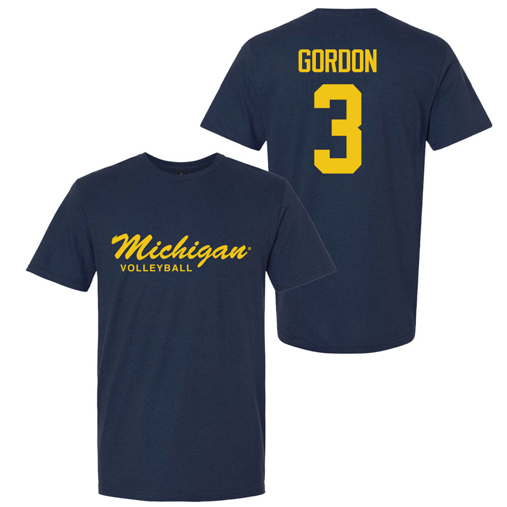 Valiant University of Michigan Volleyball Cymarah Gordon #3 Script Michigan Sport Tee