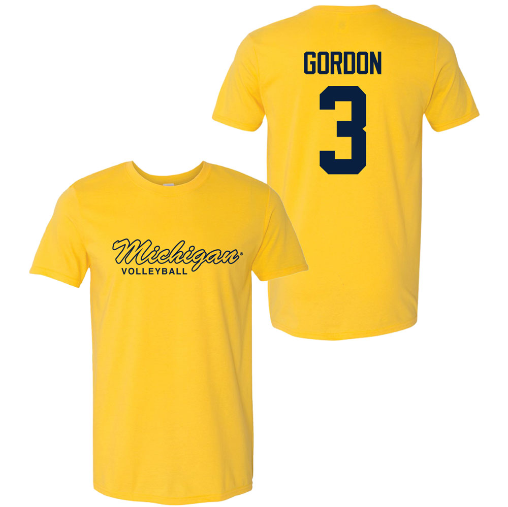 Valiant University of Michigan Volleyball Cymarah Gordon #3 Script Michigan Sport Tee
