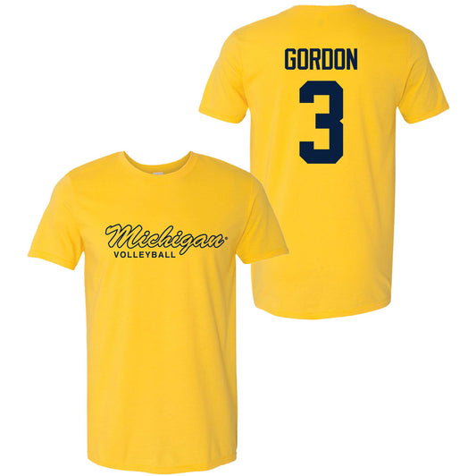 Valiant University of Michigan Volleyball Cymarah Gordon #3 Script Michigan Sport Tee