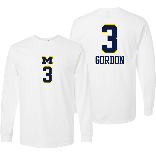Valiant University of Michigan Volleyball Cymarah Gordon #3 White Long Sleeve Jersey Tee