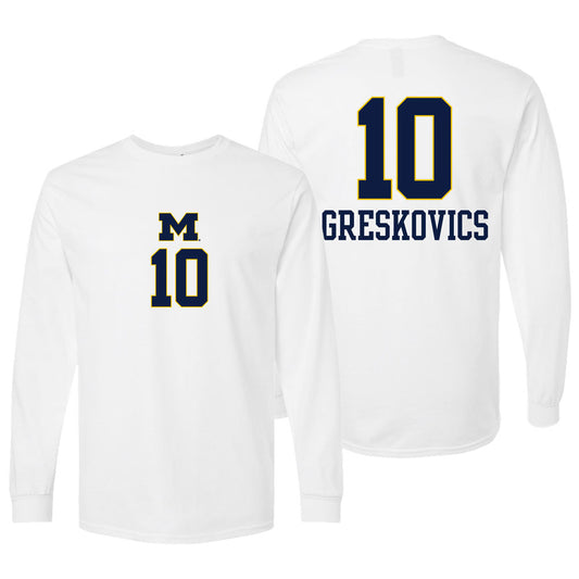 Valiant University of Michigan Volleyball Carly Greskovics #10 White Long Sleeve Jersey Tee