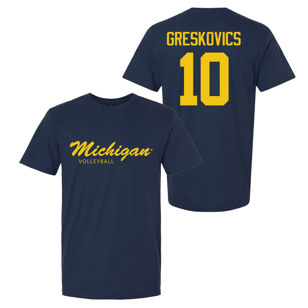 Valiant University of Michigan Volleyball Carly Greskovics #10 Script Michigan Sport Tee
