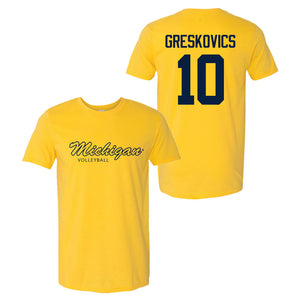Valiant University of Michigan Volleyball Carly Greskovics #10 Script Michigan Sport Tee