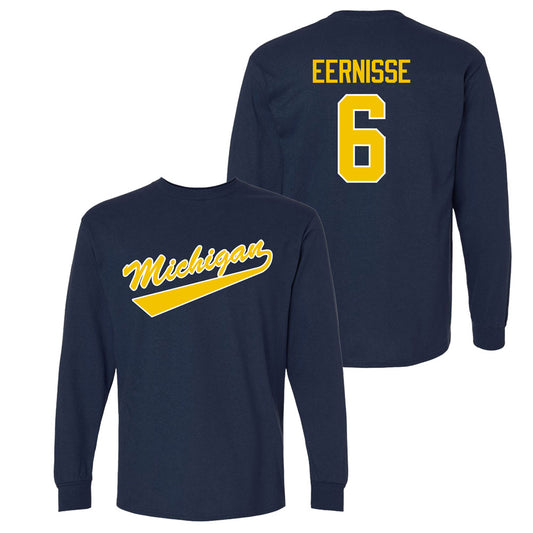 Valiant University of Michigan Hockey Josh Eernisse Navy Long Sleeve Script Jersey Tee
