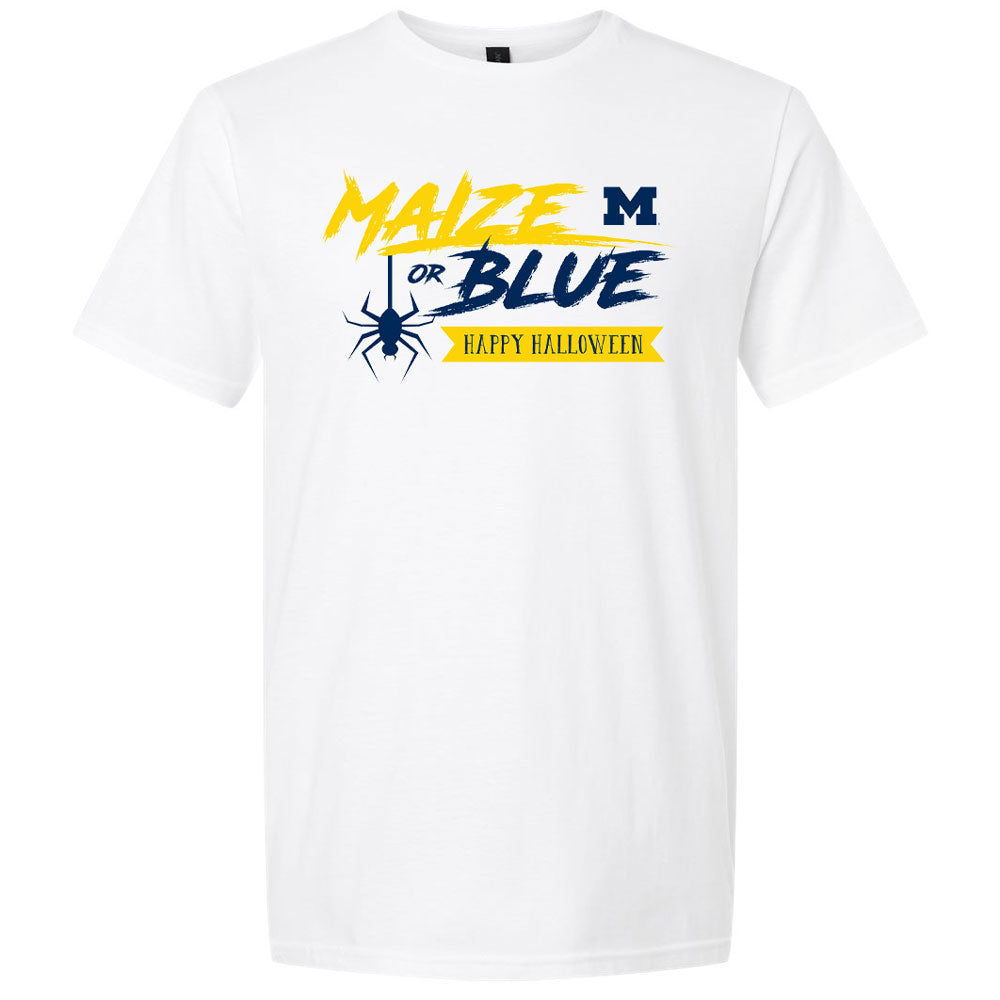 Valiant University of Michigan "Maize or Blue" Spider White Halloween Tee