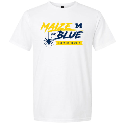 Valiant University of Michigan "Maize or Blue" Spider White Halloween Tee