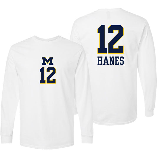 Valiant University of Michigan Volleyball Jenna Hanes #12 White Long Sleeve Jersey Tee