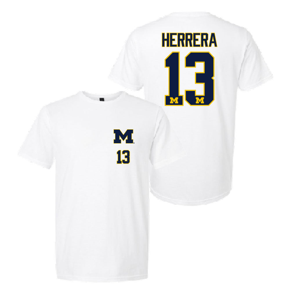 Valiant University of Michigan Soccer Duilio Herrera #13 White Left Chest Jersey Tee
