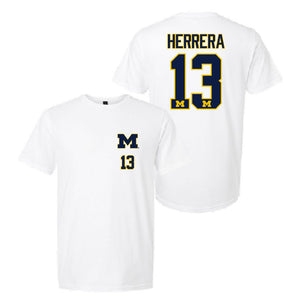 Valiant University of Michigan Soccer Duilio Herrera #13 White Left Chest Jersey Tee