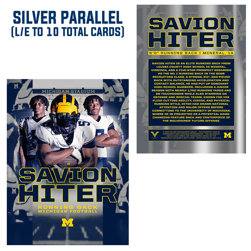 Valiant University of Michigan Football Savion Hiter Signing Day Trading Card (Chase L/E Parallels) [PRE-ORDER OPEN UNTIL 12/12/2025]