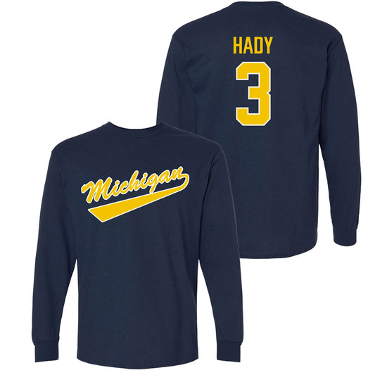 Valiant University of Michigan Hockey Hunter Hady Navy Long Sleeve Script Jersey Tee