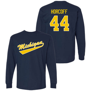 Valiant University of Michigan Hockey Will Horcoff Navy Long Sleeve Script Jersey Tee