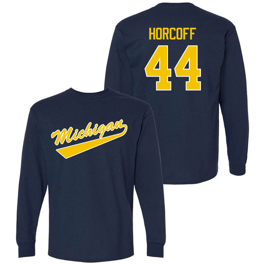 Valiant University of Michigan Hockey Will Horcoff Navy Long Sleeve Script Jersey Tee