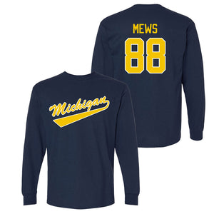 Valiant University of Michigan Hockey Henry Mews Navy Long Sleeve Script Jersey Tee